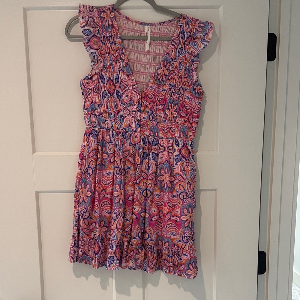 Anthropologie Pink and Purple Floral Mini Dress